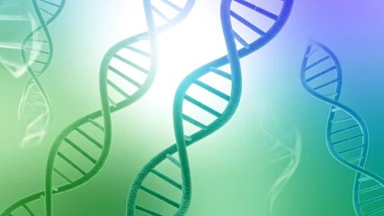 Three stylized, green and blue-toned double-helix structures against a gradient backdrop - Powered by Adobe