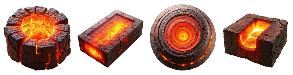 Molten Rock Structures – Glowing Red and Orange Lava-Like Objects for Sci-Fi Games and Fantasy Backgrounds