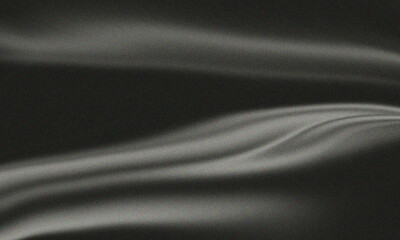 An elegant, dark abstract background with soft, flowing silver waves. The texture resembles luxurious black or charcoal silk, satin fabric, or smooth liquid metal, featuring graceful curves and subtle