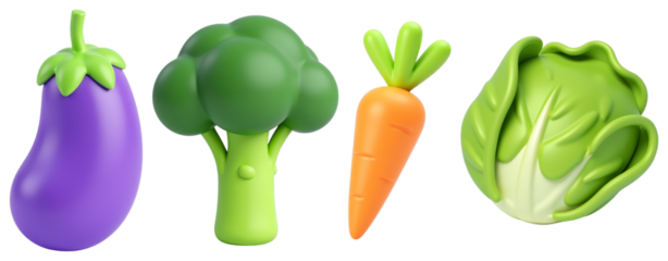 Vegetable Characters – Cartoon Eggplant, Broccoli, Carrot and Cabbage for Children's Education and Healthy Eating Content