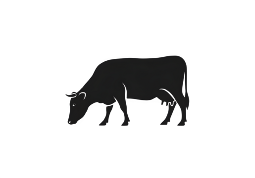 Silhouette of a cow grazing isolated on transparent background