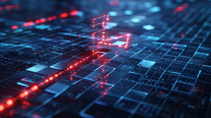 "An Abstract Digital Landscape Featuring Wavy Blue Lines and Interconnected Red Dots, Creating a Complex Grid Representing Data Flow, Neural Networks, or Advanced Technology in a Dynamic, Futuristic E