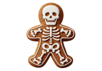 Spooky skeleton gingerbread cookie isolated on transparent background