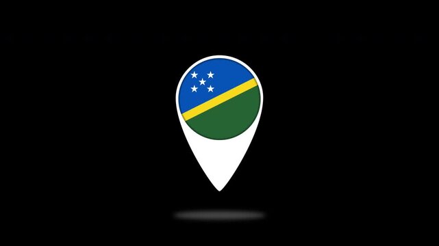 Solomon islands flag bouncing on map pointer on black background
