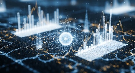 Abstract Data Visualization with Glowing Charts and Sphere.