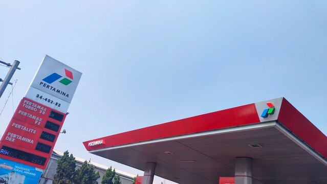 Pertamina gas stations from Indonesia with various latest fuel prices displayed digitally on October 28, 2024 in Bandung, Indonesia