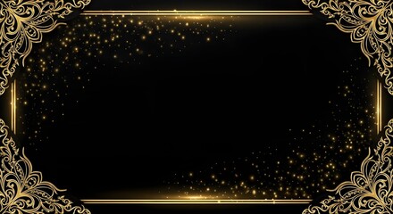 Luxury black and gold sparkling background animation with shimmering particles and decorative frame for celebration themes
