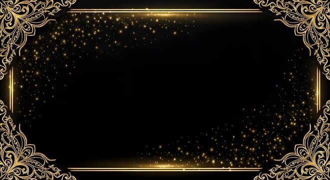 Luxury black and gold sparkling background animation with shimmering particles and decorative frame for celebration themes
