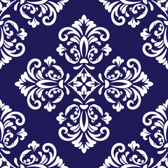 White floral pattern on blue background, seamless, designed for wallpaper, background, fabric, clothing, tiles.