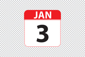 January 3 dates calendar icon.  simple and modern calendar icon on white background.