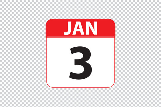 January 3 dates calendar icon.  simple and modern calendar icon on white background.