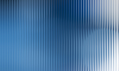 An abstract background featuring a uniform pattern of vertical, illuminated stripes reminiscent of fluted or reeded glass. The texture subtly blurs a vibrant blue and white gradient behind it. ©  Colorpulse