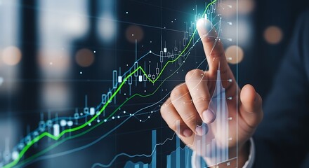 Analyzing Financial Growth - A Hand Interacting with Stock Market Data.