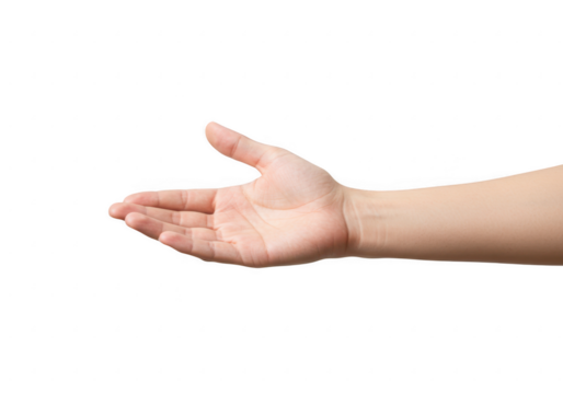 Open hand reaching out isolated on transparent background