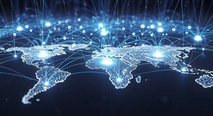 Global Network Connection - A Digital World Map with Glowing Nodes.
