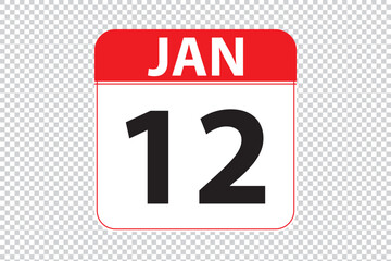 January 12 dates calendar icon.  simple and modern calendar icon on white background.