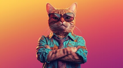 Cool cat wearing shirt and sunglasses.