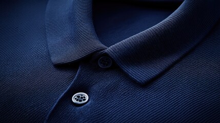Close-up of dark blue polo shirt fabric.