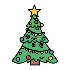 Festive Holiday Tree Illustration: A whimsical illustration of a Christmas tree adorned with ornaments and a star, radiating cheer and holiday spirit.