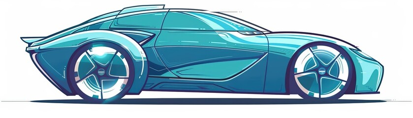 Naklejka premium A cute cartoon Style ofA futuristic concept of a self-driving electric car