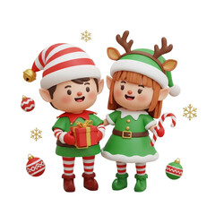 3D Christmas Elves with Gifts and Holiday Ornaments &mdash; Cute Cartoon Characters