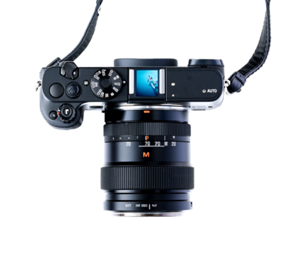 Top view of a black digital camera isolated on transparent background