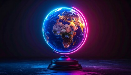 Neon Earth Globe - A Vibrant Depiction of Global Connectivity.