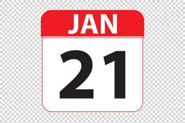 January 21 dates calendar icon.  simple and modern calendar icon on white background.