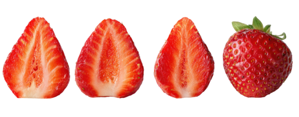Four strawberry halves and one whole strawberry