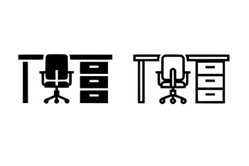 Office desk and chair icon set, perfect for business and workplace concepts