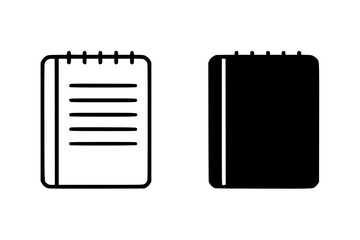 Notebook icon set: black and white spiral-bound notepad illustrations