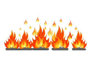 Translucent fire flames and sparks with horizontal repetition on transparent background. For used on dark illustrations. Transparency only in vector format