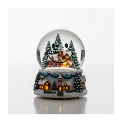 Cheerful Winter Wonderland: a smiling, enchanting winter scene inside a snow globe. Capturing the spirit of festive season, and the magic of winter. 