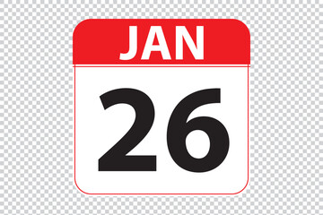 January 26 dates calendar icon.  simple and modern calendar icon on white background.