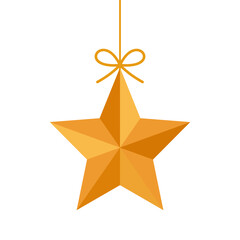 Obraz premium flat vector illustration of a hanging golden star Christmas ornament