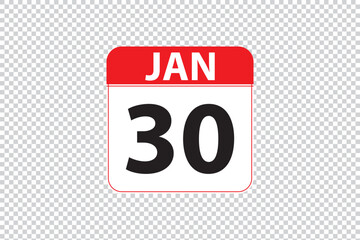 January 30 dates calendar icon.  simple and modern calendar icon on white background.