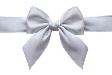 White satin bow atop ribbon