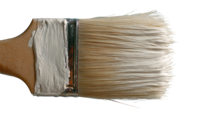 Close-up of paintbrush with light gray paint