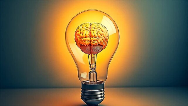 Innovative design showcasing a brain inside a light bulb, blending creativity and intelligence in a striking visual representation