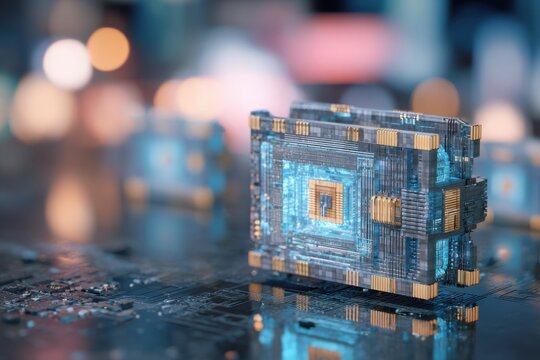 Futuristic blockchain technology powering a smart city with advanced digital infrastructure and glowing data blocks