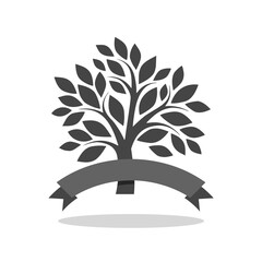 Tree and ribbon icon with shadow