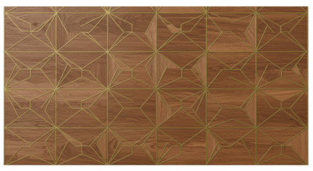 Geometric Wood Pattern: A meticulously crafted wooden surface showcases an intricate geometric design with precisely interlocking shapes and lines, a testament to skilled artistry.