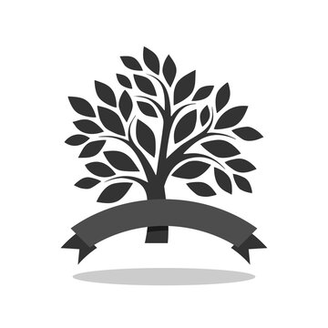 Tree and ribbon icon with shadow