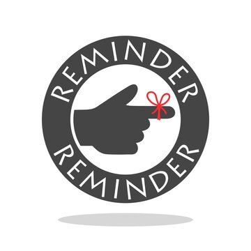 Reminder hand and string tied to finger icon with  shadow