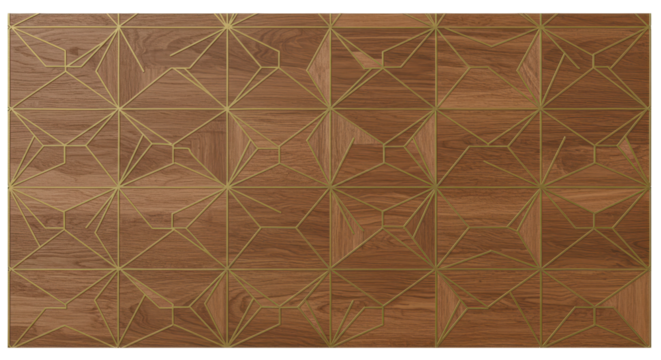 Geometric Wood Pattern: A meticulously crafted wooden surface showcases an intricate geometric design with precisely interlocking shapes and lines, a testament to skilled artistry.