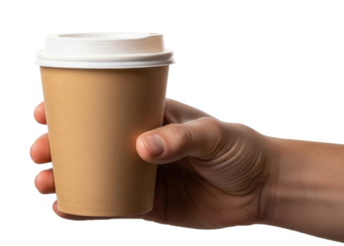 Hand holding a coffee cup transparent background cutout png
