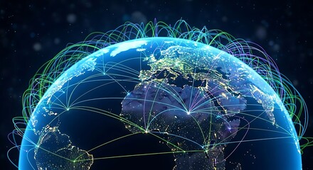 Global Network Connectivity - A Digital Earth with Interconnected Lines.