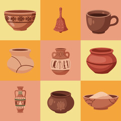 set illustration vector graphic of clay utensils