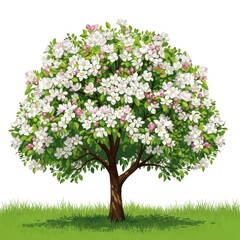 A lush blooming tree with white and pink flowers