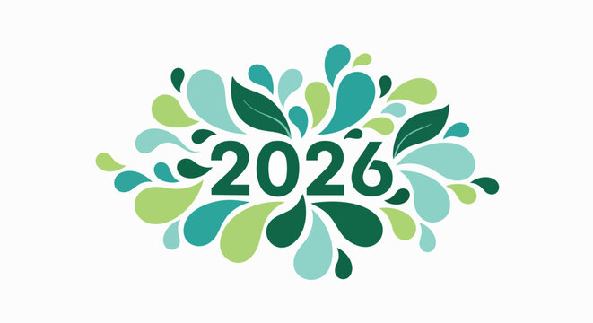 Abstract organic splash design with green 2026 number vector illustration flat design nature eco friendly new year calendar future
